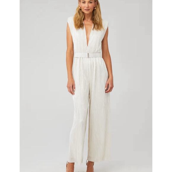 SABINA MUSAYEV Peleg Plunge Neck Jumpsuit Pearl Blush Size Medium, No Belt - Picture 1 of 12